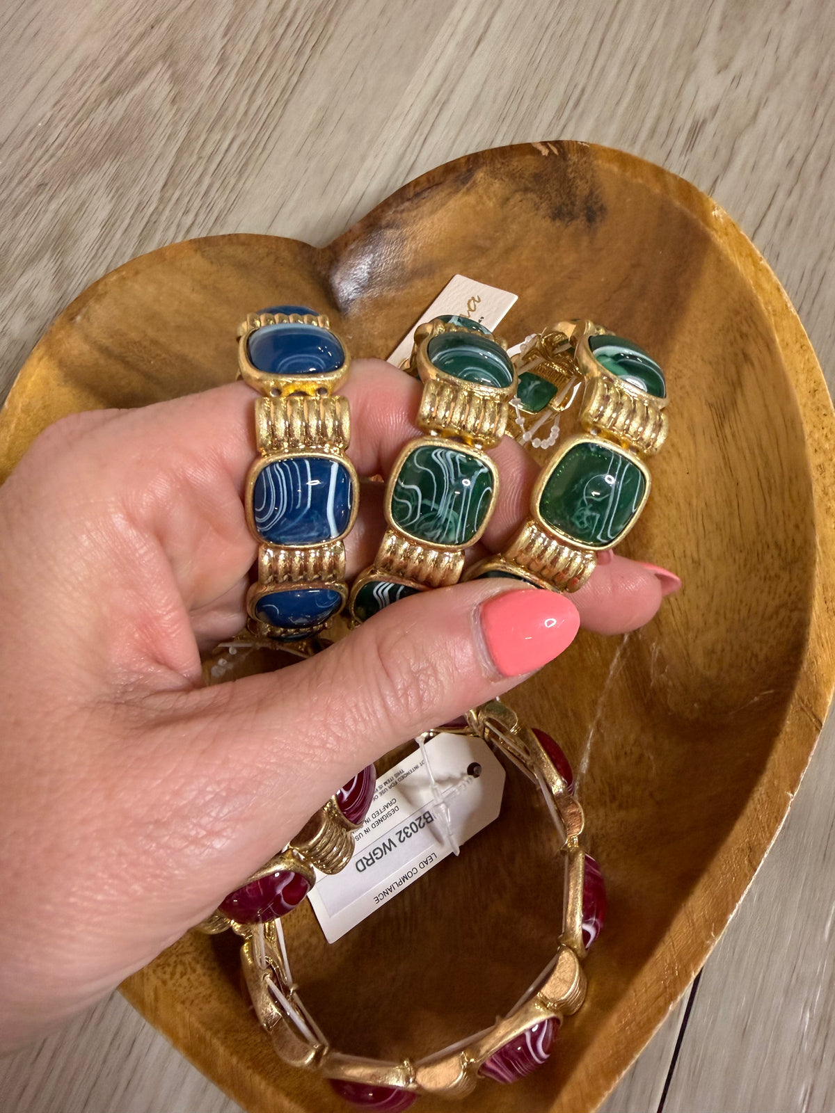 Gold Framed Stone Stretch Bracelet