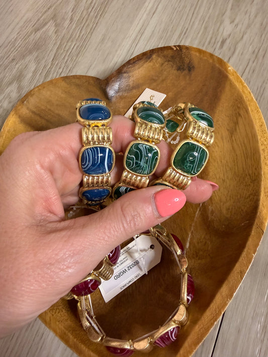 Gold Framed Stone Stretch Bracelet