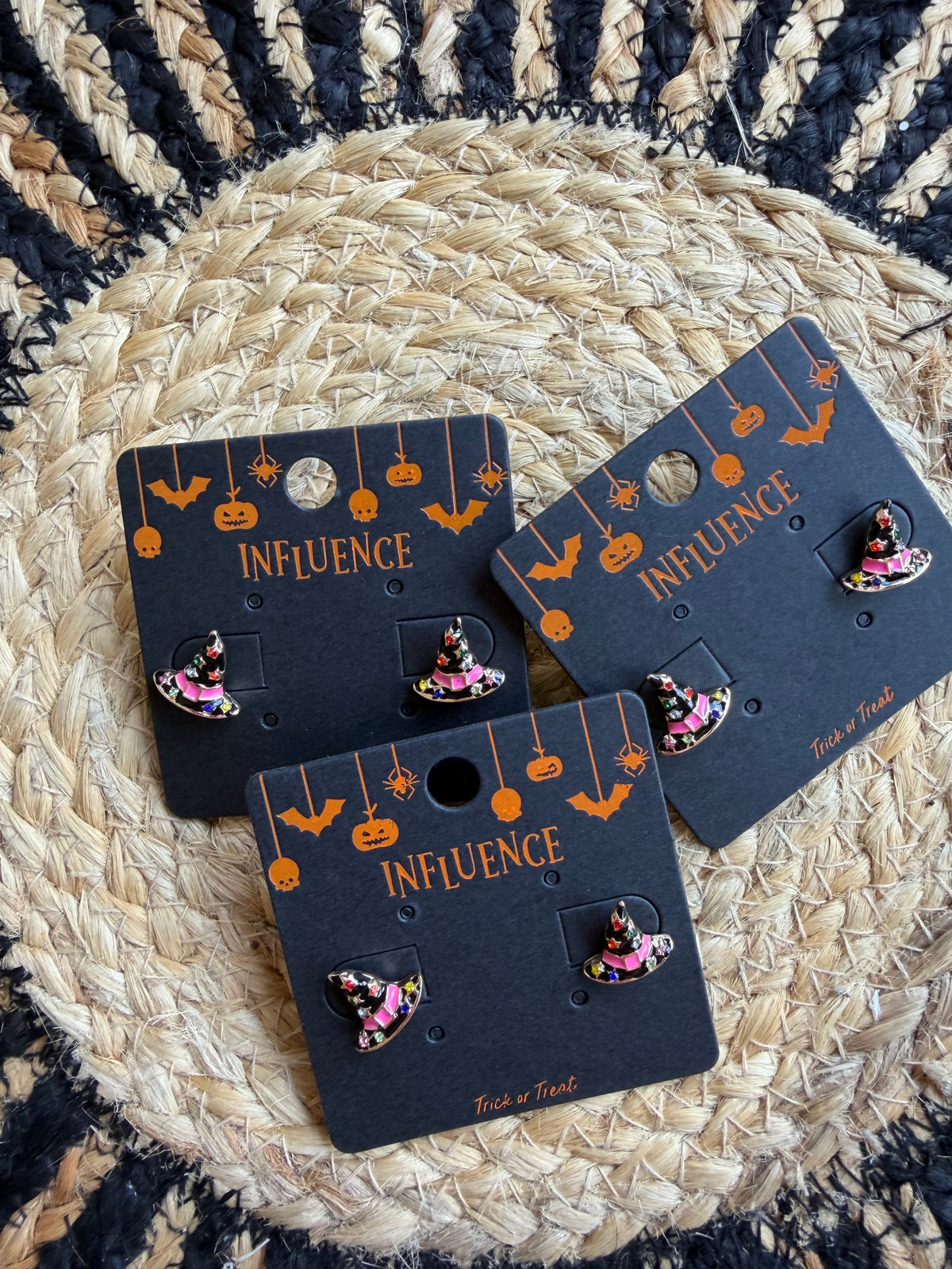 Jeweled Witch Hat Halloween Stud Earrings