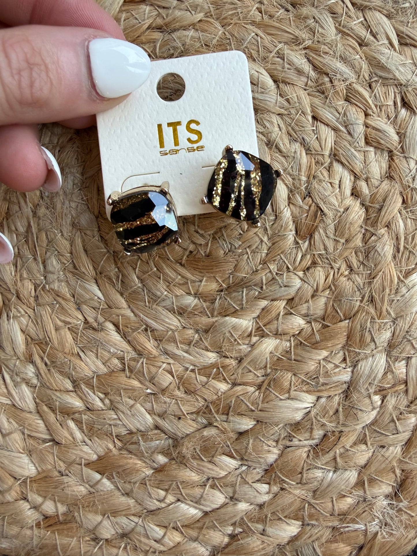 Black & Gold Tiger Stripe Stud Earrings