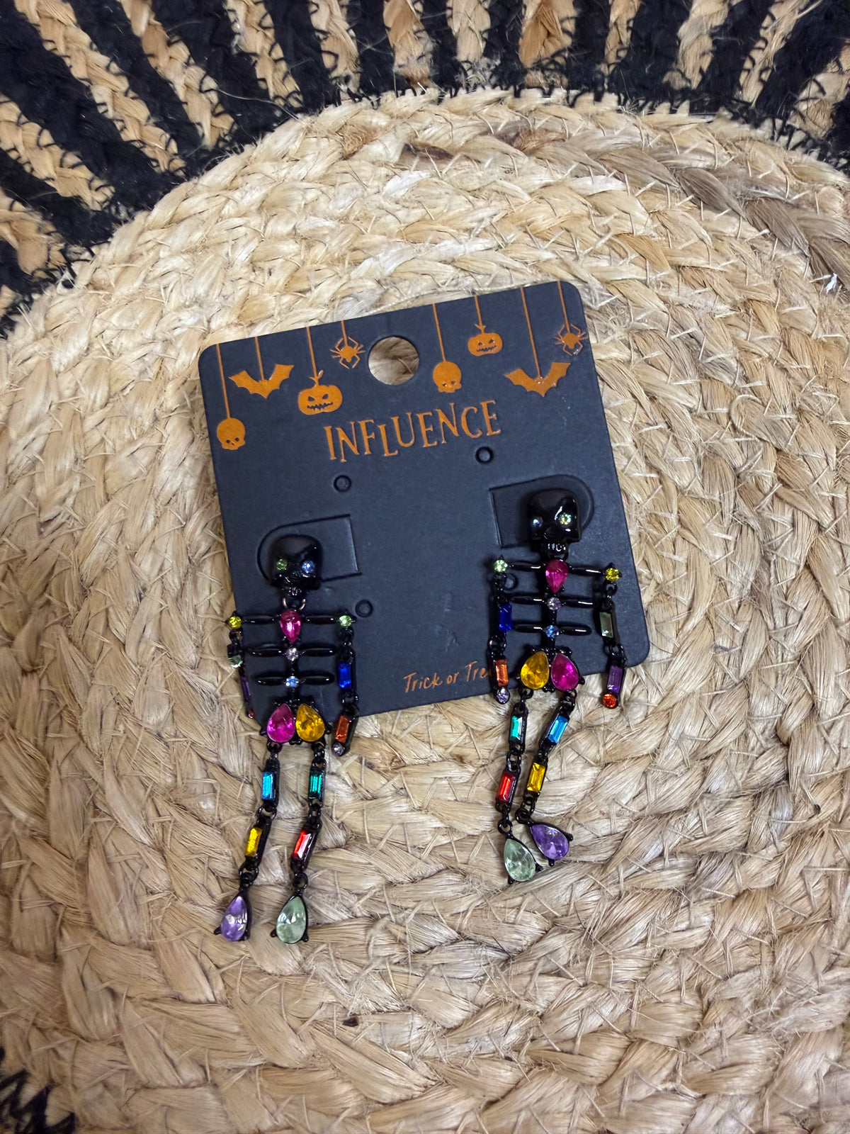 Colorful Rhinestone Skeleton Earrings - Halloween Statement Earrings