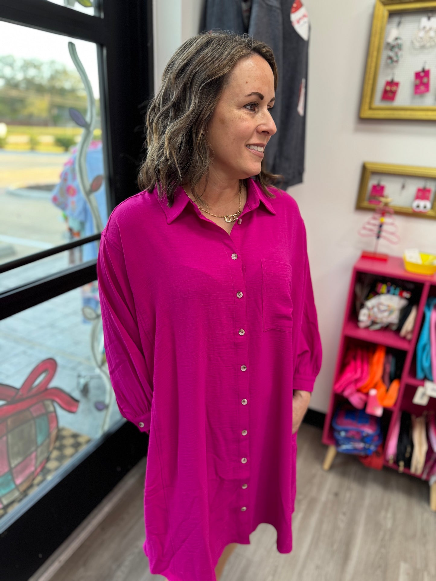 Magenta shirt dress