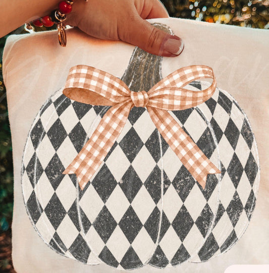 Checkered Pumpkin Bow Graphic Tee