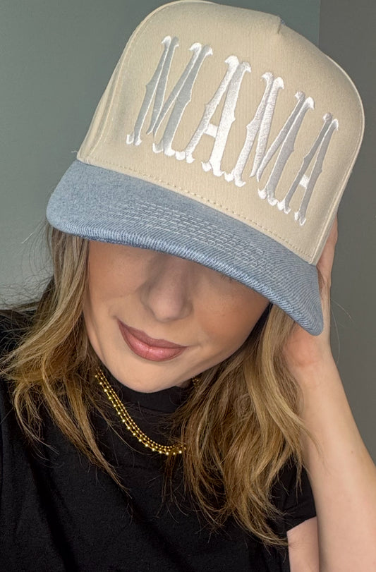 Denim Embroidered Mama Hat