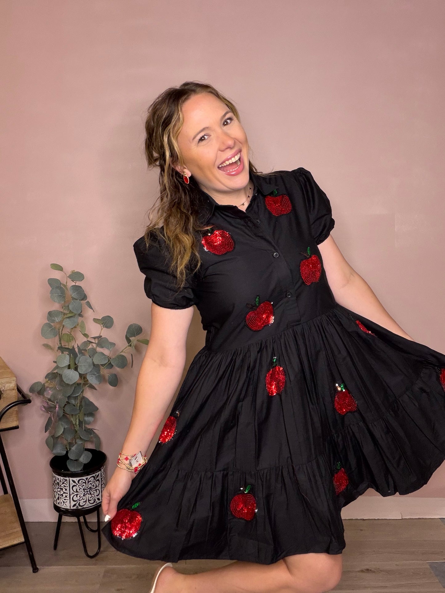 Black Sequin Apple Teacher Dress