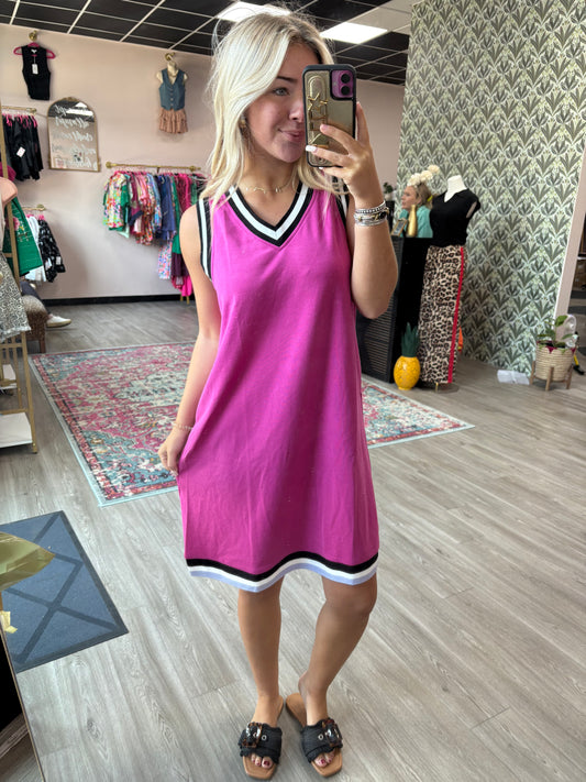 Orchid V-Neck Varsity Dress