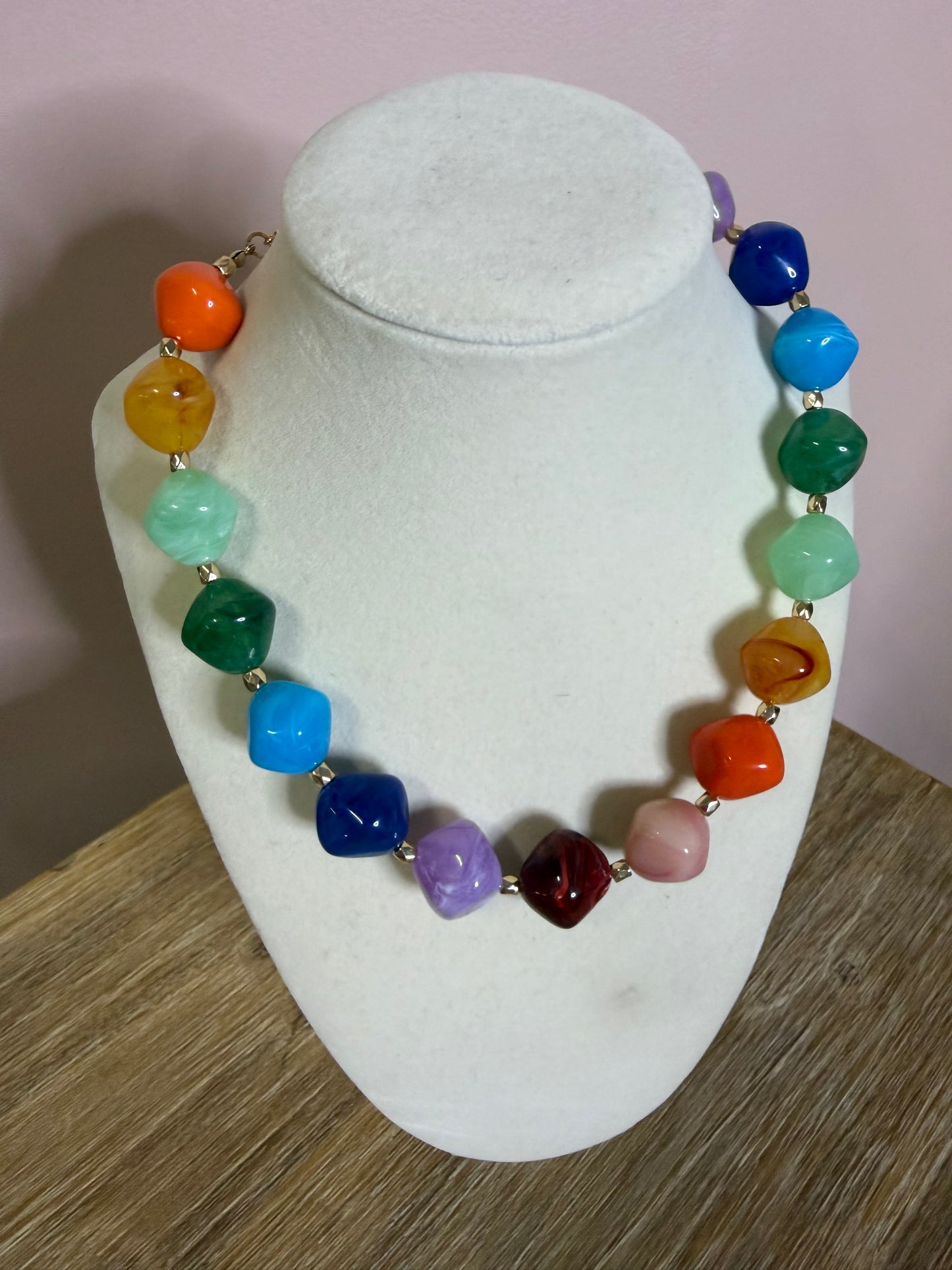 Rainbow Beaded Statement Necklace