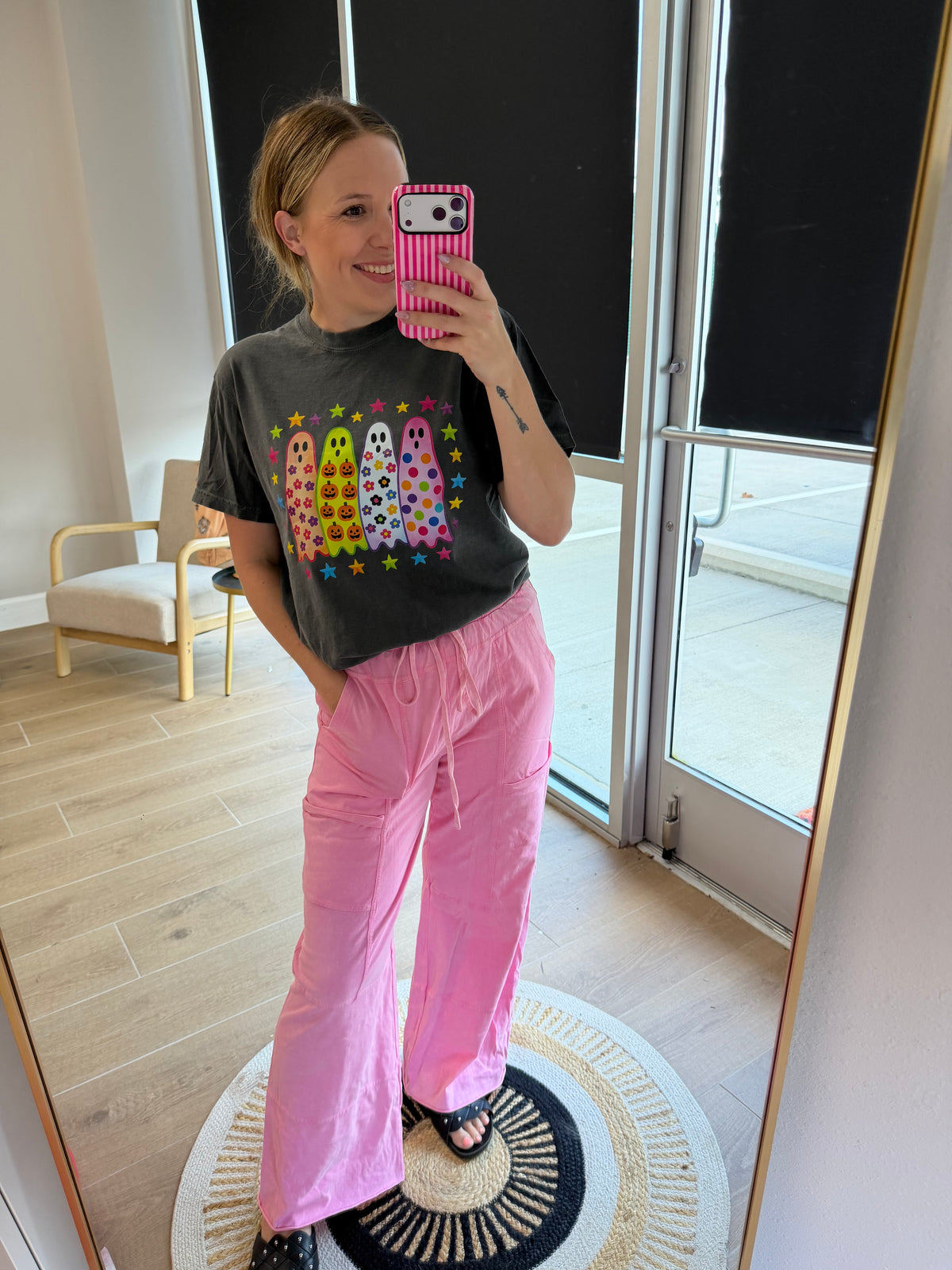 Colorful Retro Ghost Halloween Graphic Tee