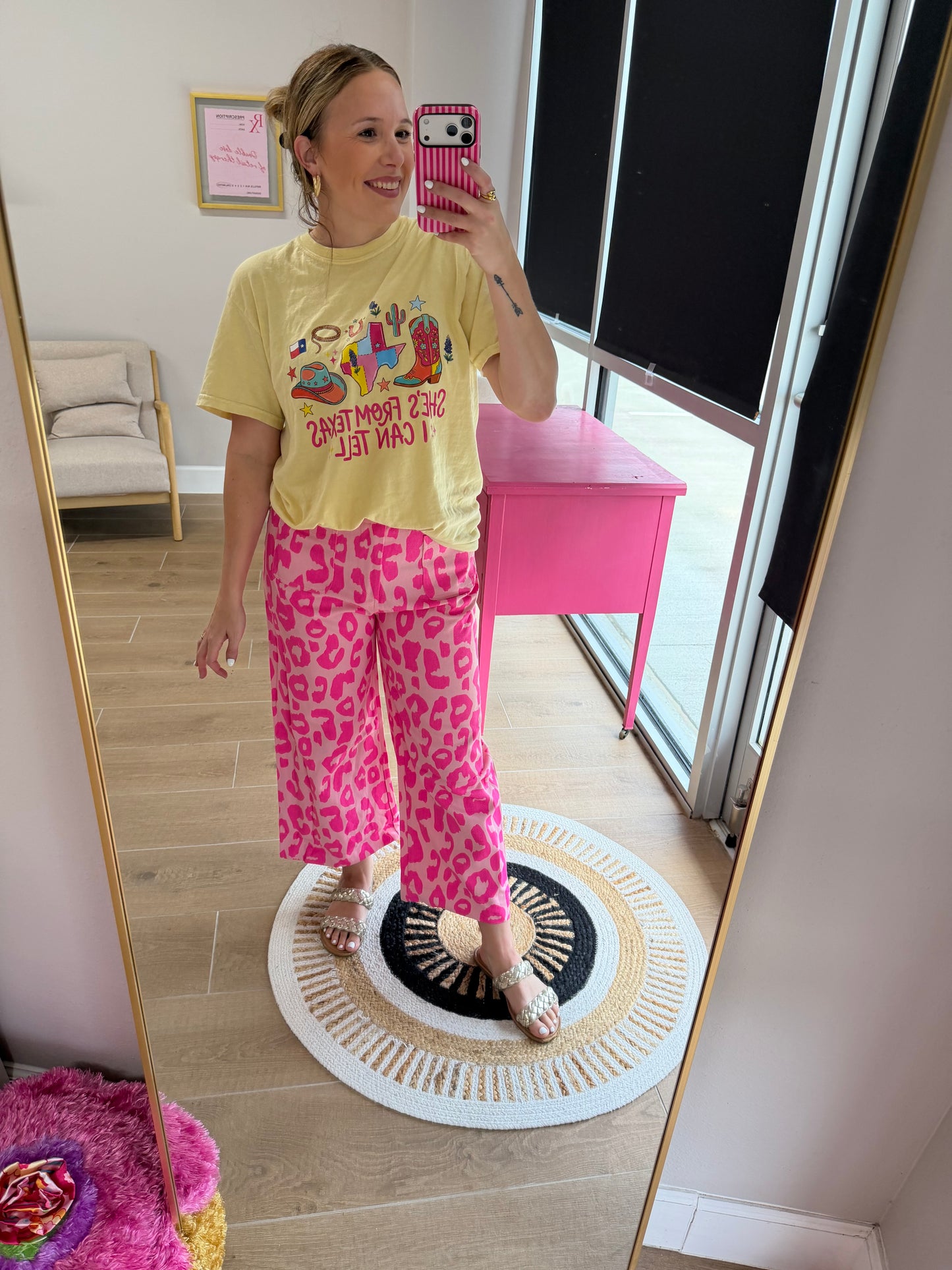Hot Pink Leopard Wide Leg Pants for Women