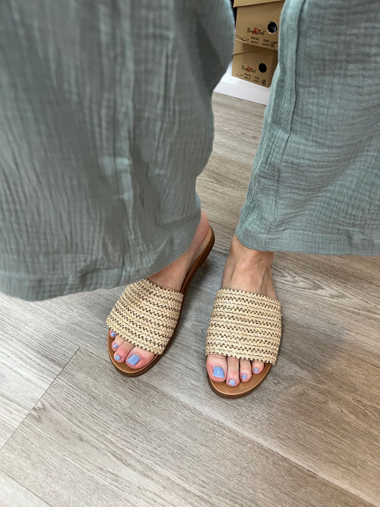 Tan Raffia Style Slip On Sandals