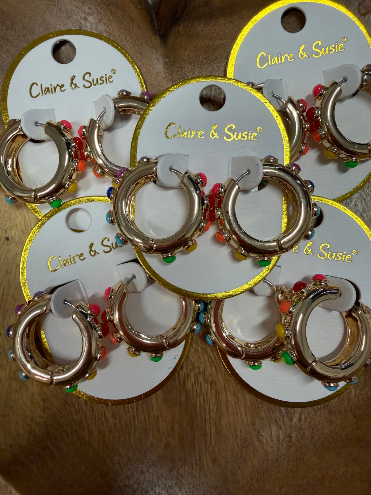 Rainbow Confetti Gold Hoop Earrings