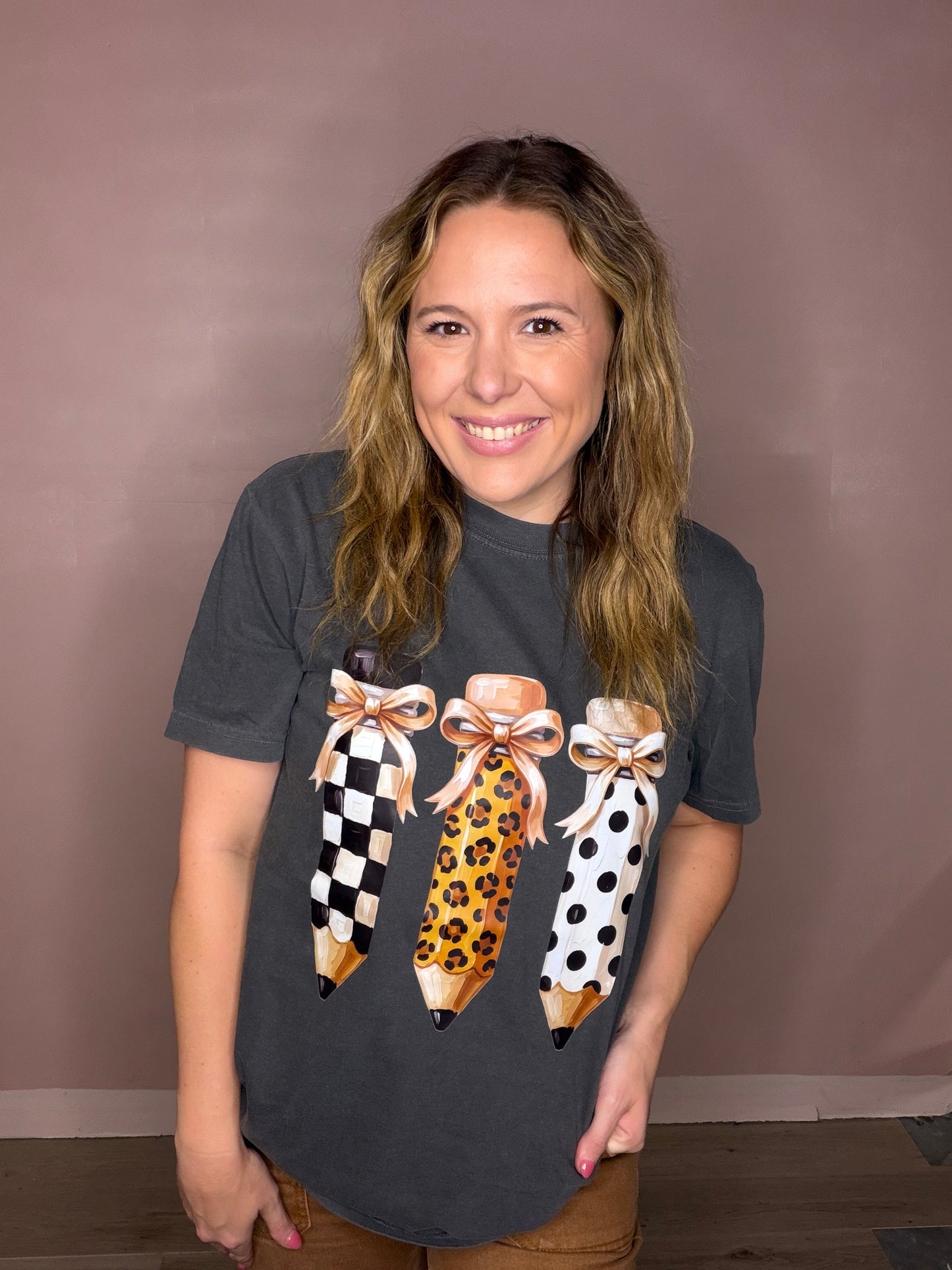 Boutique Pencil Bows Teacher Graphic Tee