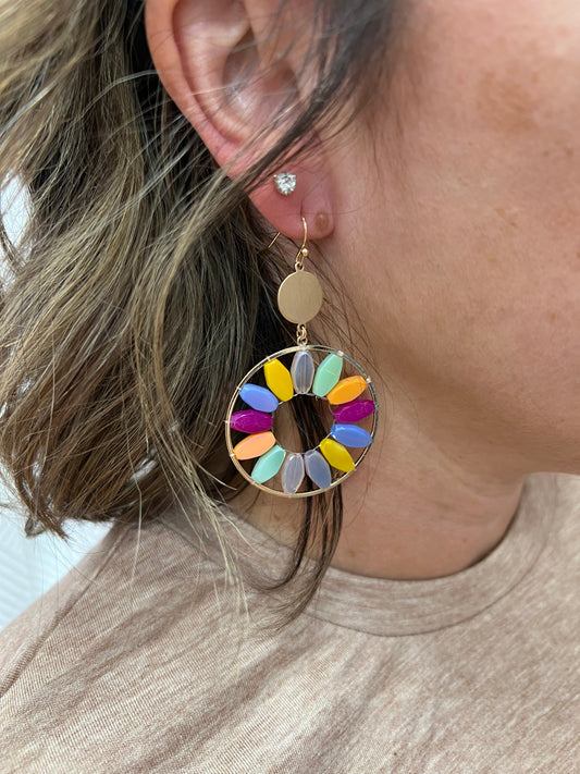 Dangle Drop Circle Earrings - Neon