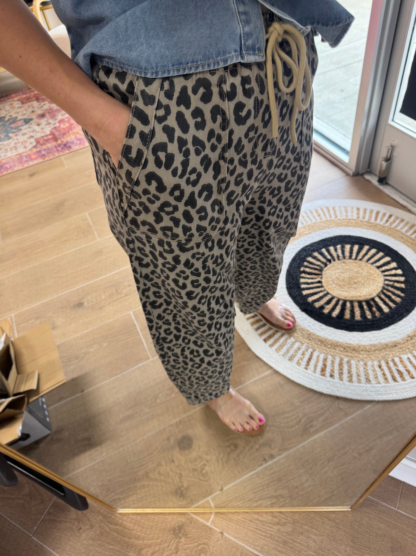 Leopard Pull-On Barrel Pants