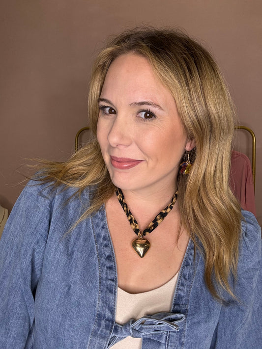 Leopard Bandana Puff-Heart Necklace