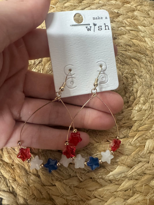 Red White Blue Star Dangle Earrings
