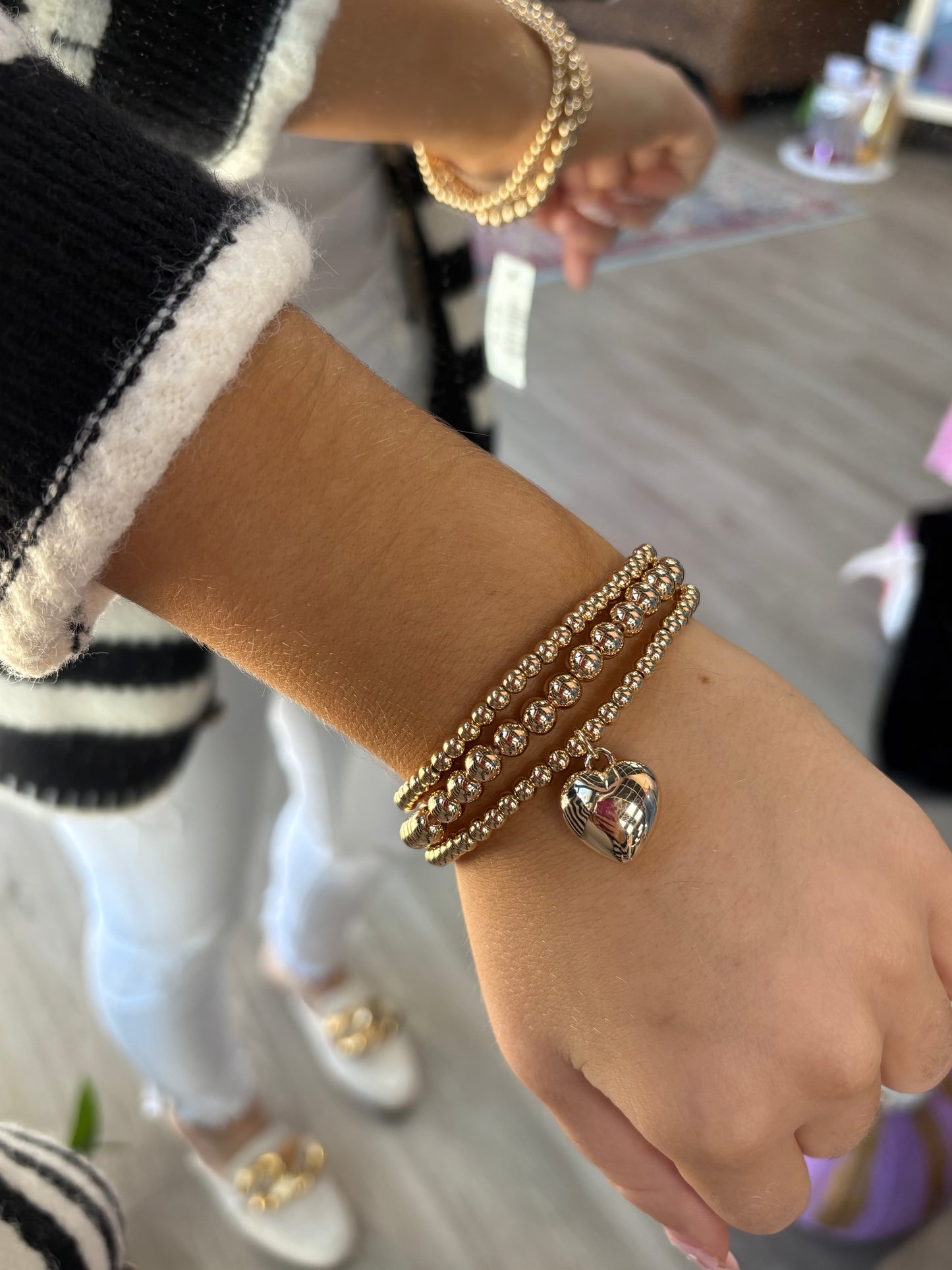 Golden Puff Heart Stretch Bracelet