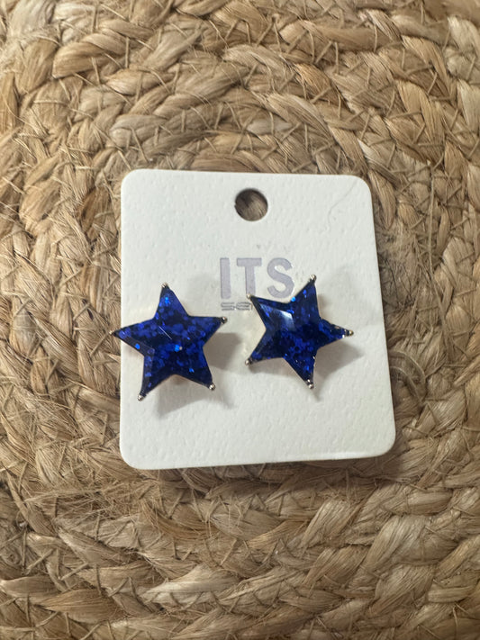 Blue Glitter Star Stud Earrings
