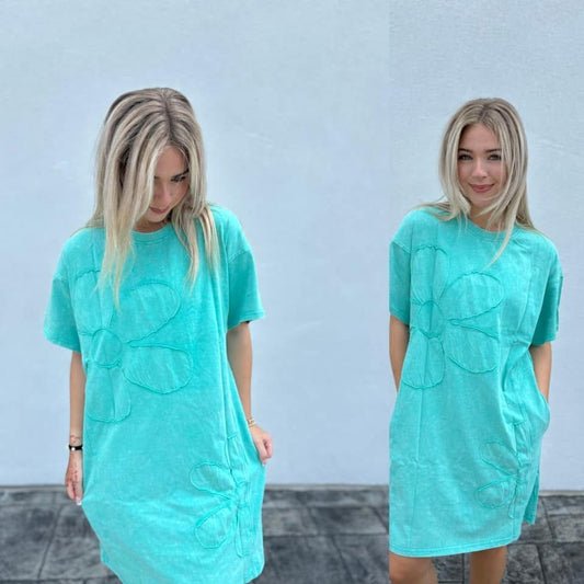 Casual Pocket Dress – Teal T‑Shirt Style