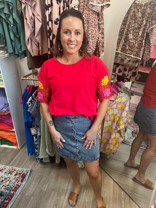 Red crochet top