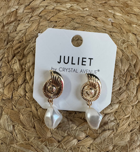 Gold Shell Pearl Drop Earrings