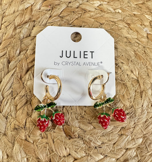 Strawberry Charm Hoop Earrings