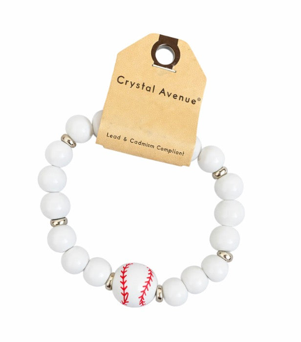 Classic Baseball Charm Beaded Bracelet