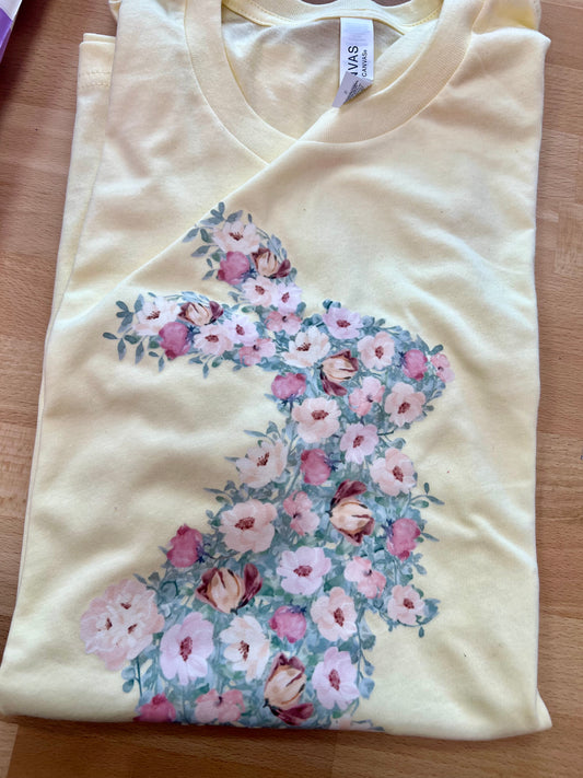 Pale Yellow Floral Bunny Graphic Tee