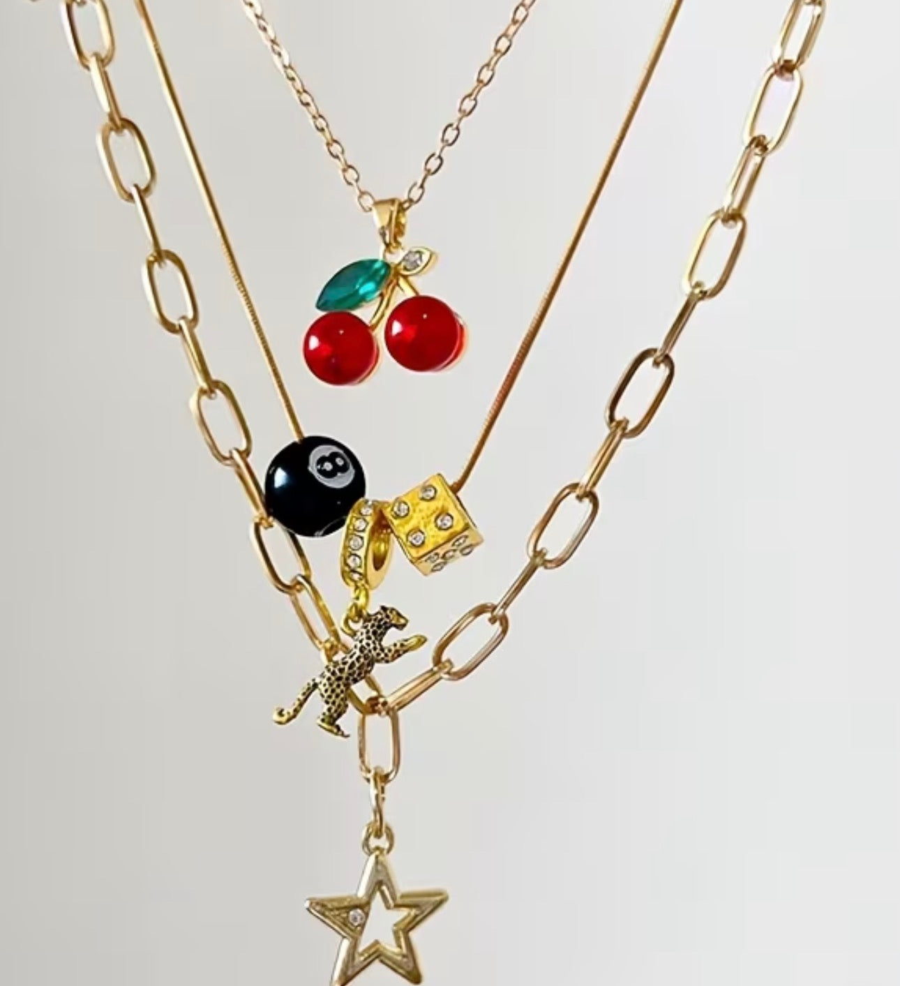 Gold Layered Charm Necklace Set (3-Piece)