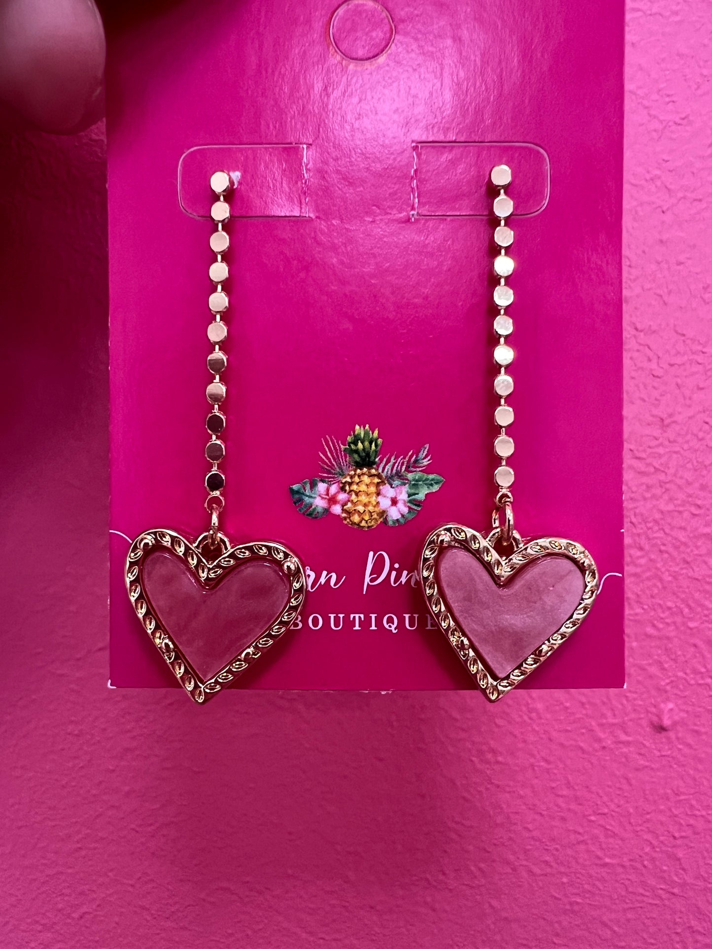 Pink Heart Dangle Earrings