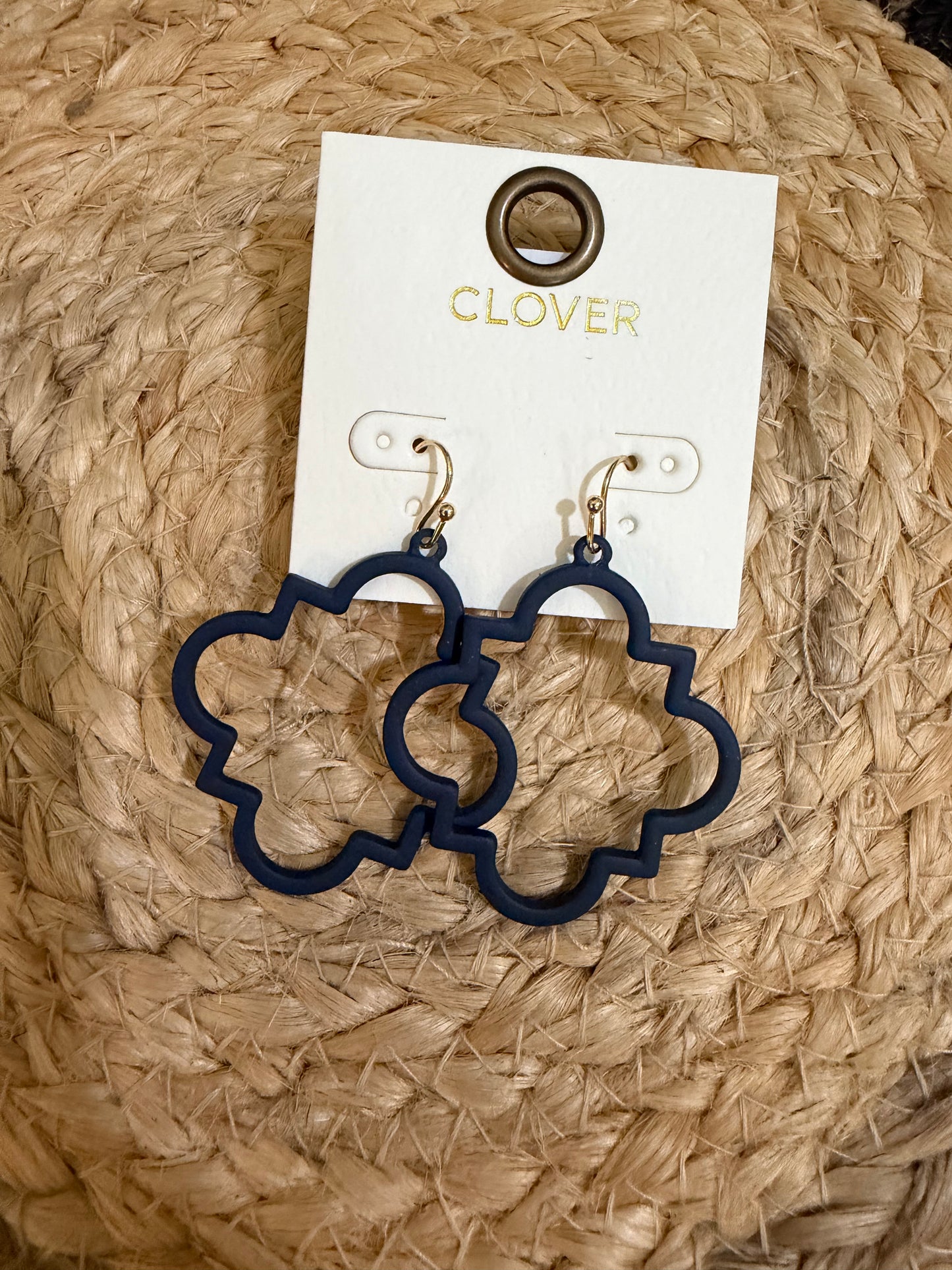 Navy Quatrefoil Statement Earrings