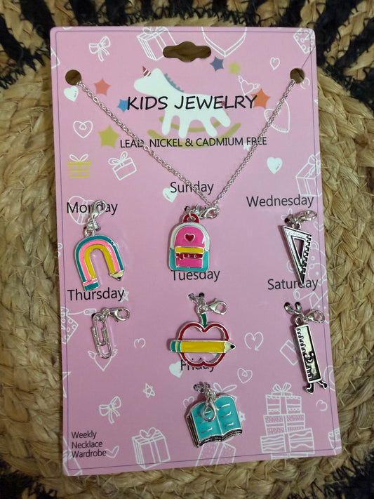 Kids Back-to-School Weekly Charm Necklace Set