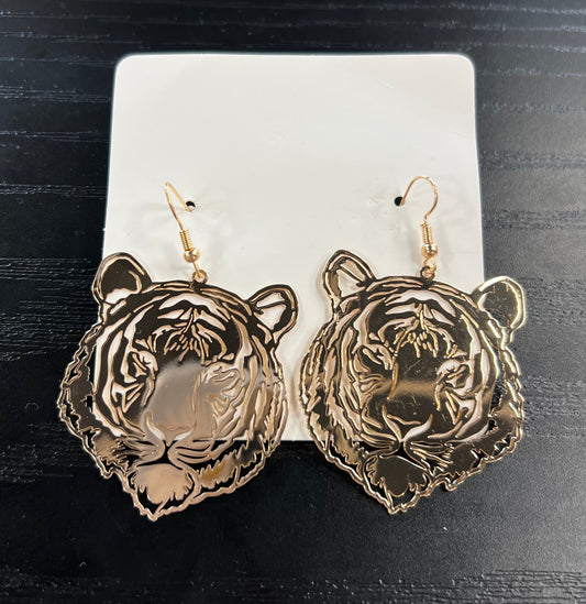 Gold Tiger Head Earrings