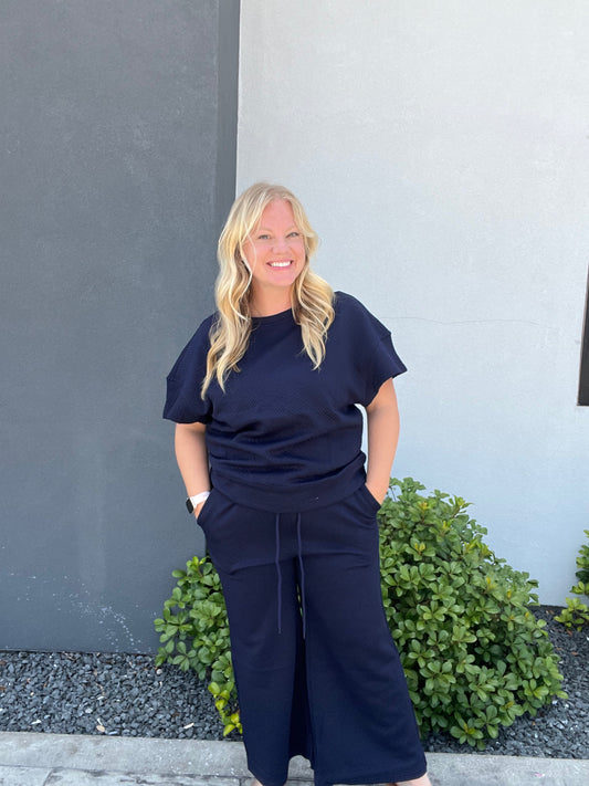 Navy Blue Textured Lounge Set