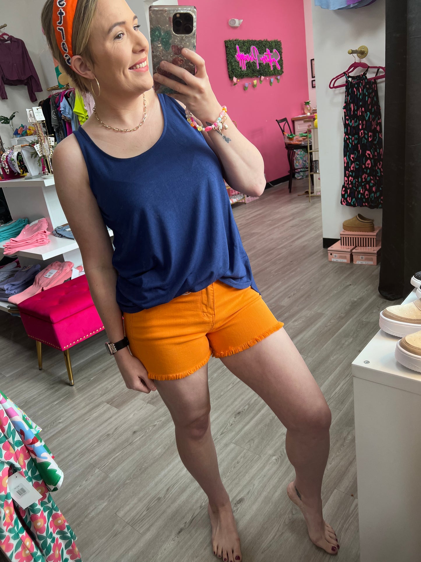 Bright Orange Judy Blue Frayed Shorts