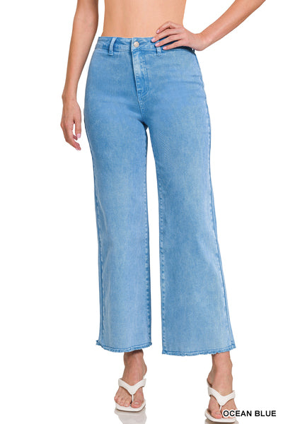 Frayed Hem Cropped Jeans- Blue