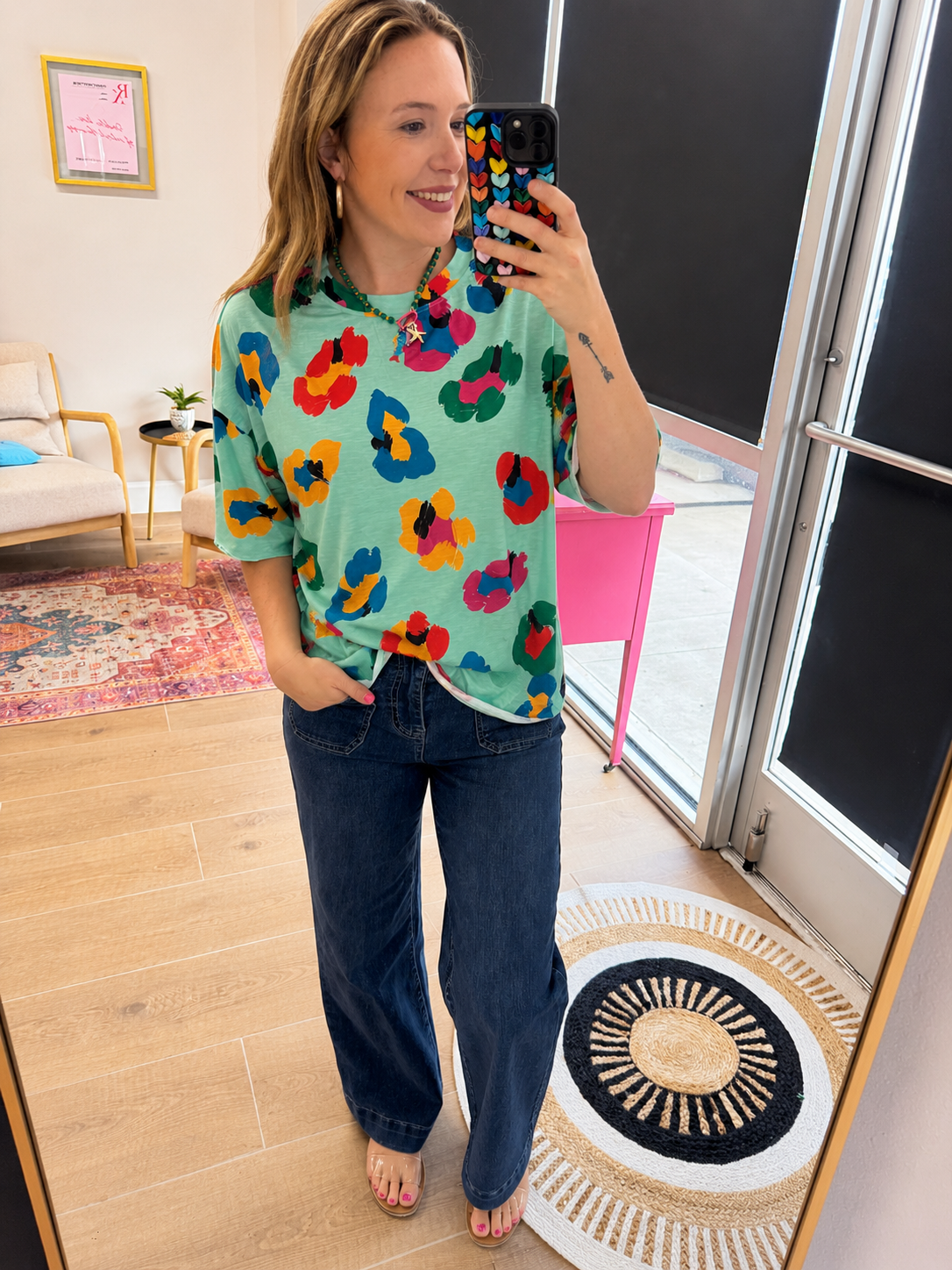 Colorful Leopard Raw Hem Oversized T-Shirt