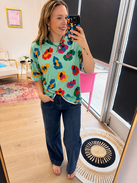 Colorful Leopard Raw Hem Oversized T-Shirt