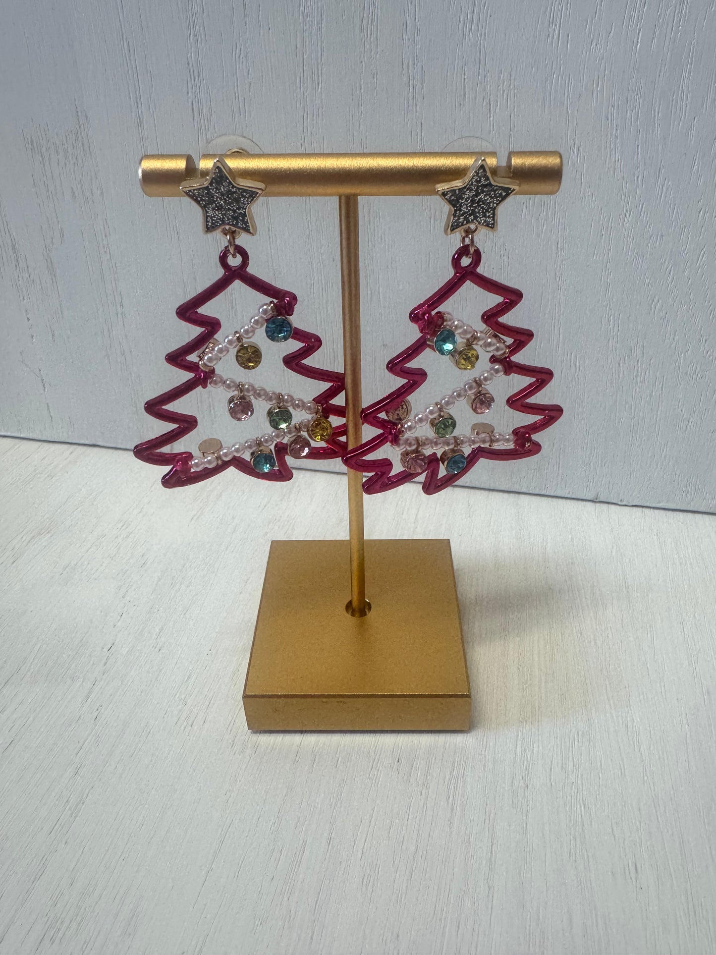 Pink Christmas Tree Earrings