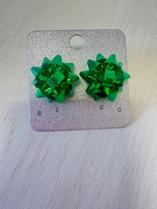 Holiday Bow Stud Earrings – Green