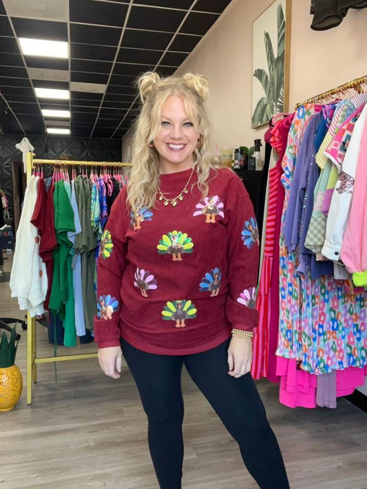 Turkey Sequined Crew Neck Top