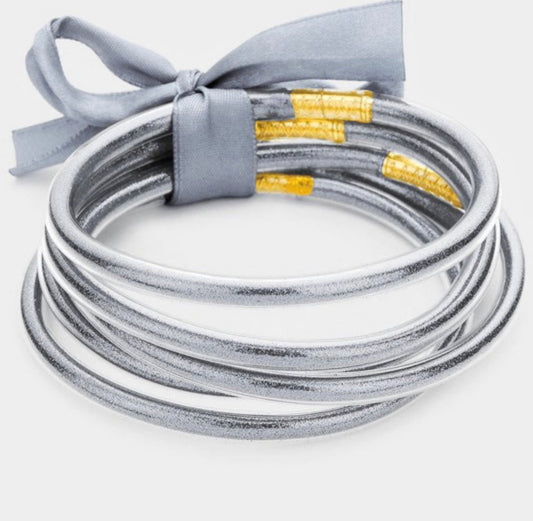 Silver Tube Bracelet Set