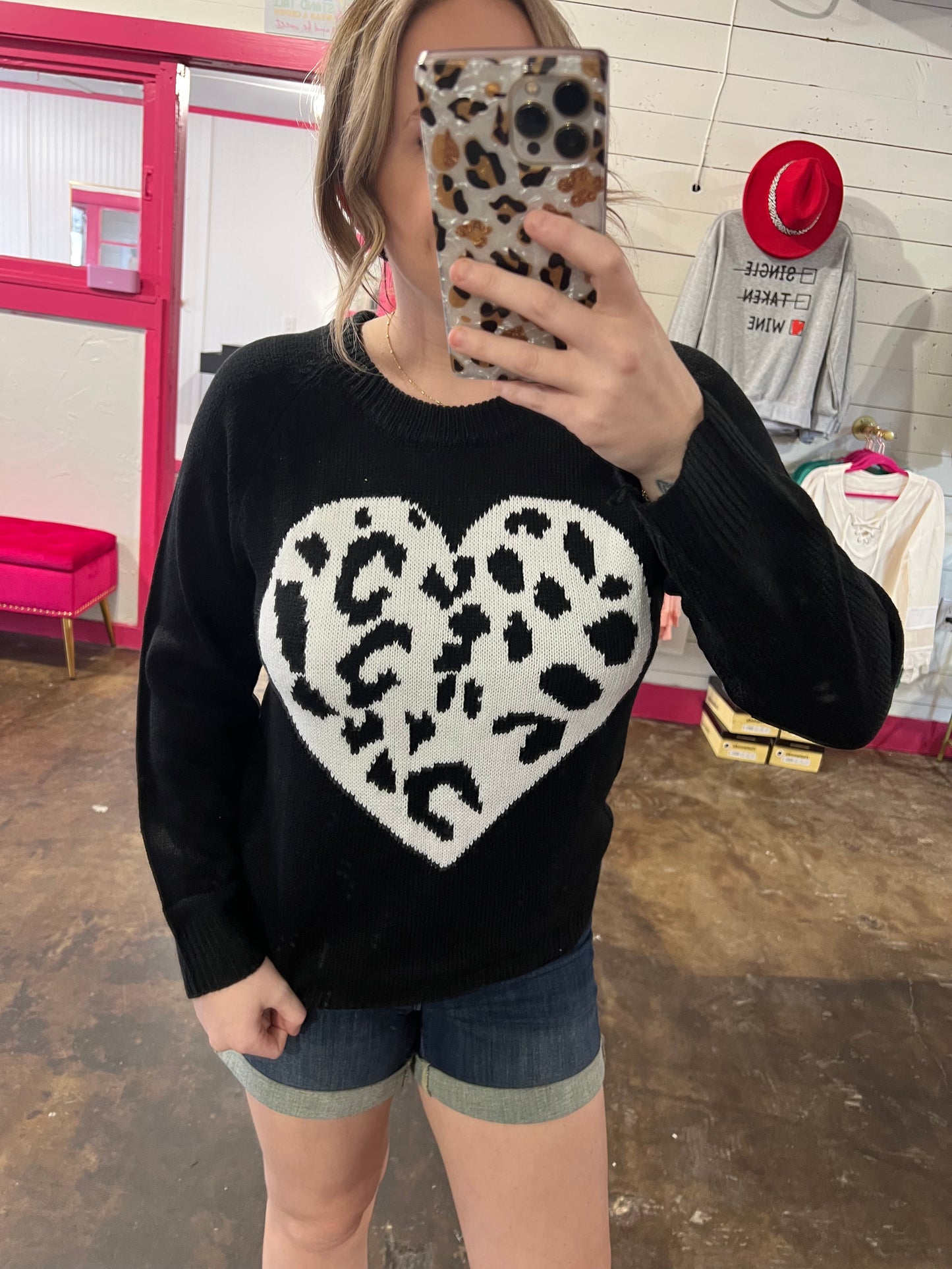 Black and white heart sweater